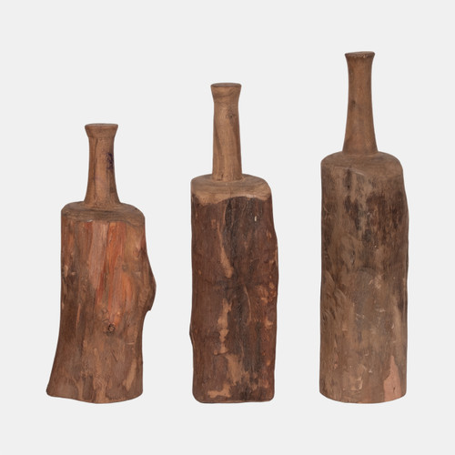 20653-02#21" Reclaimed Wood Bottle Object, Brown