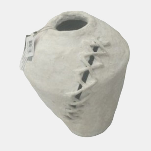 20654-02#15" Stitched Paper Mache Round Vase, White