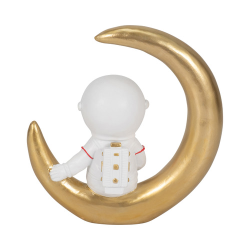 20669#7" Space Man On Crescent Moon, White/gold