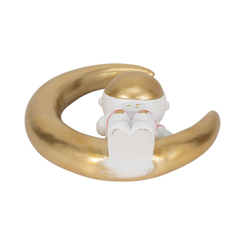 20669#7" Space Man On Crescent Moon, White/gold