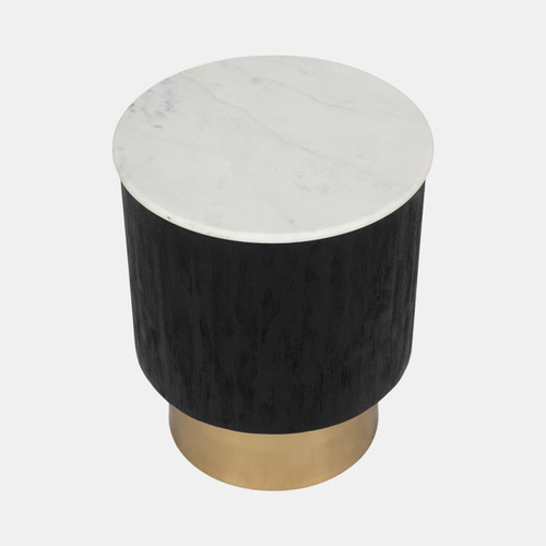 20674-01#20" Gold Pedestal Accent Table Marble Top, Wht/blk