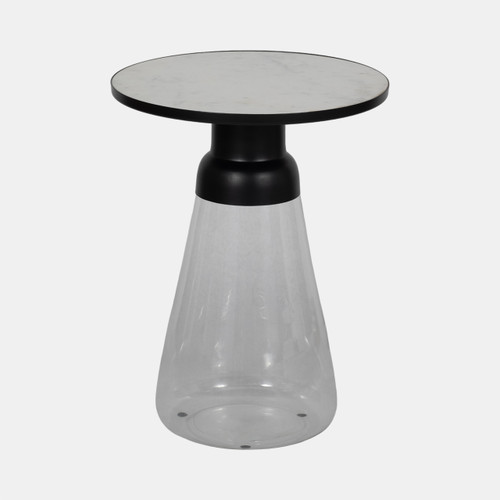 20676-01#21" Glass Accent Table Marble Top, White/clear