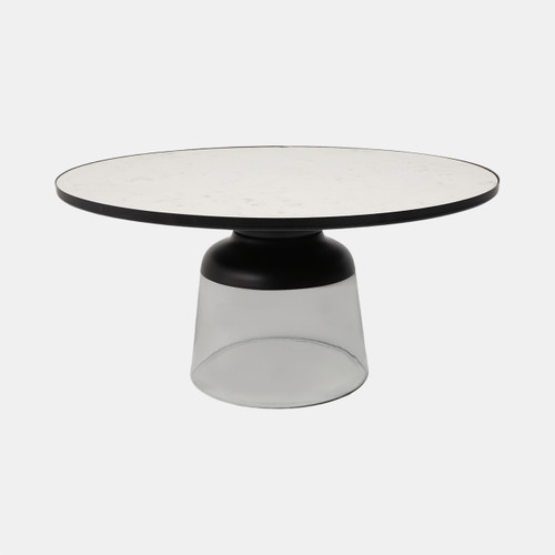 20676-02#34" Glass Coffee Table Marble Top, White/clear, Kd