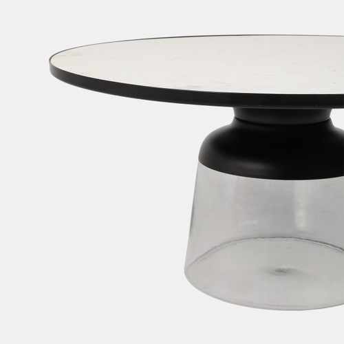 20676-02#34" Glass Coffee Table Marble Top, White/clear, Kd