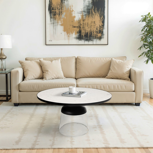 20676-02#34" Glass Coffee Table Marble Top, White/clear, Kd