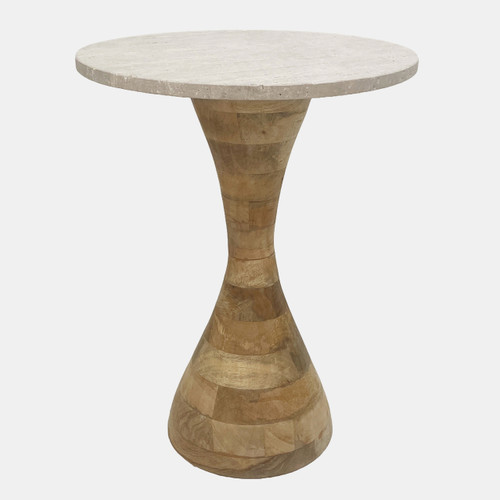 20681#22" Travertine Top Wood Base Accent Table, Tan/nat