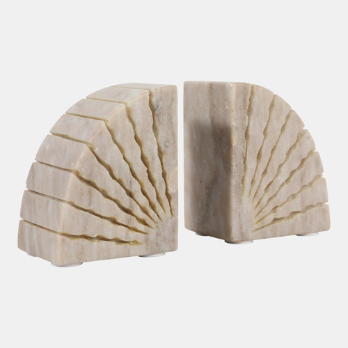 20699#S/2 5" Semi Circle Onyx Marble Bookends, Tan
