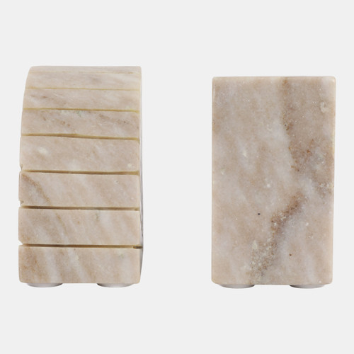 20699#S/2 5" Semi Circle Onyx Marble Bookends, Tan