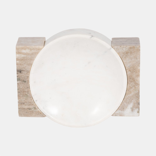 20704#10" Marble Bowl With Onyx Marble Sides, White/tan