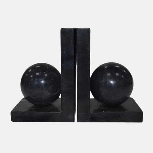 20706-01#S/2 6" Marble Bookend With 3" Orb, Black