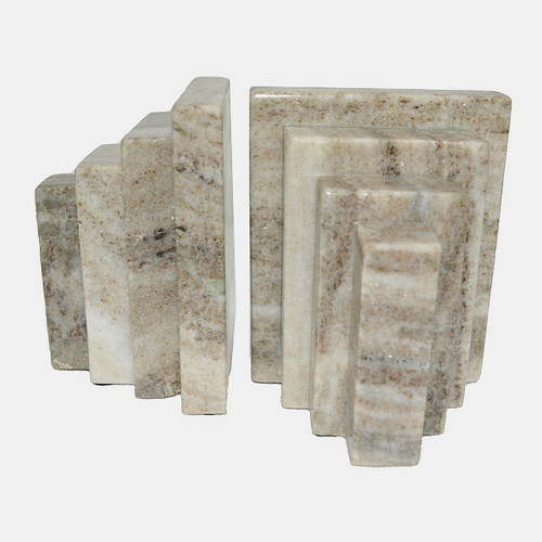 20711#S/2 5" Onyx Marble Block Bookends, Tan