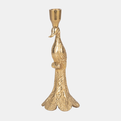 20720#10" Peacock Taper Candle Holder, Gold