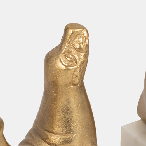 20722#S/2 10" Sea Lion Bookends, Gold