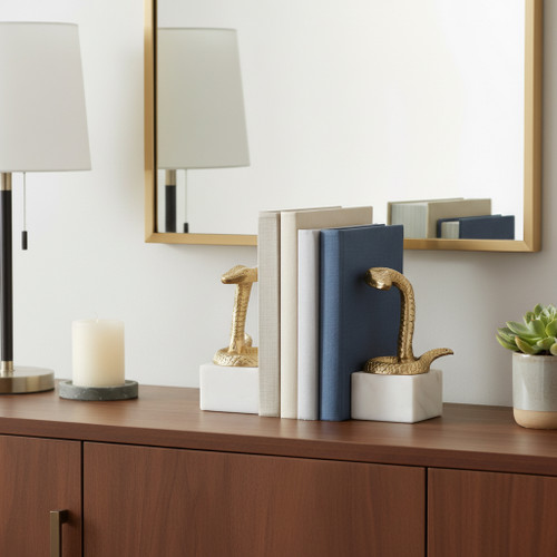 20723#S/2 7" Snake Bookends, Gold
