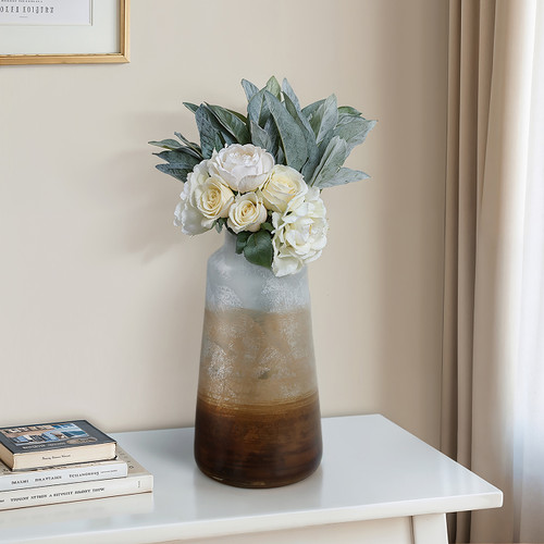 20730-06#17" Gold Ombre Glass Vase, White/gold