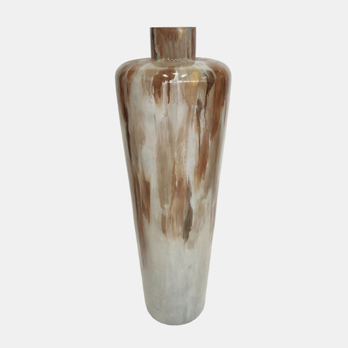 20731-02#24" Nude Drip Finish Glass Floor Vase, Tan Multi