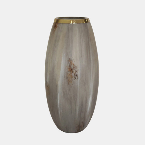 20732-01#17" Curved Glass Vase Opal Finish, Ivory Multi