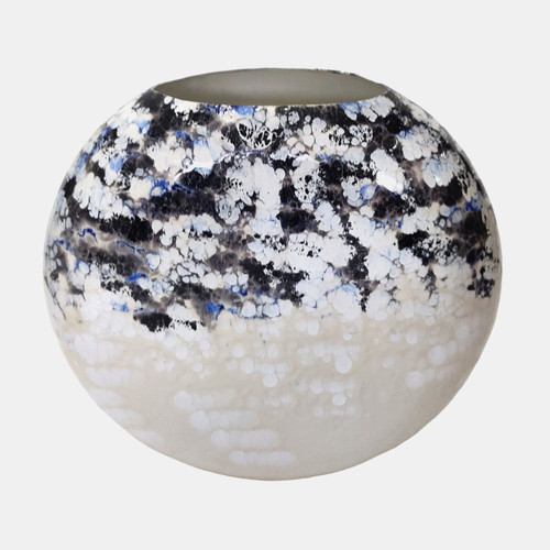 20742-01#16" Round Metal Vase Arctic Finish, White/blue