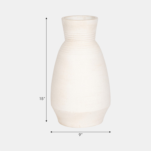 20754-01#Terracotta, 14" Vase With Ring At Neck, Ivory