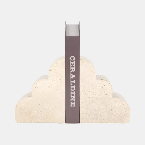 20756#S/2 5" Travertine Cloud Bookends, Tan