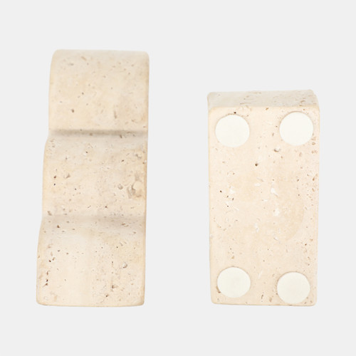 20756#S/2 5" Travertine Cloud Bookends, Tan