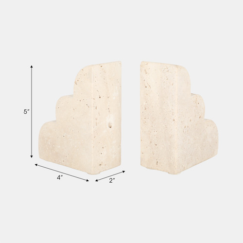20756#S/2 5" Travertine Cloud Bookends, Tan
