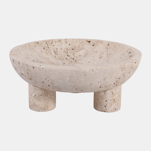 20760#10" Travertine Footed Bowl, Tan