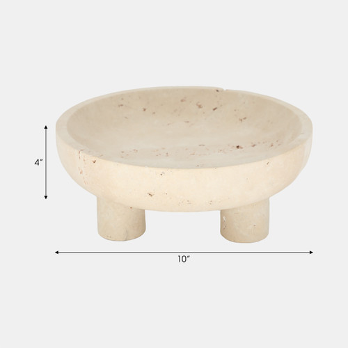 20760#10" Travertine Footed Bowl, Tan