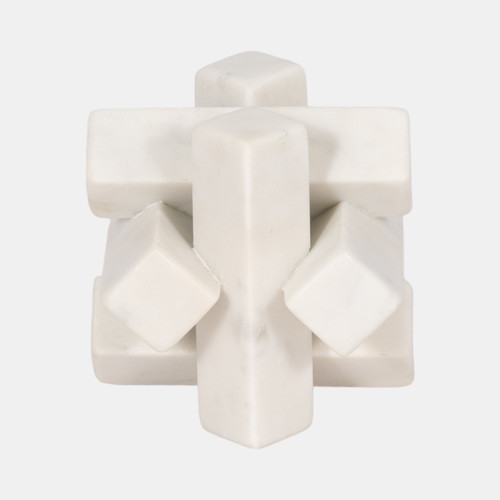 20780#4" Marble Geometric Orb, White