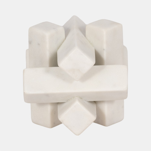 20780#4" Marble Geometric Orb, White