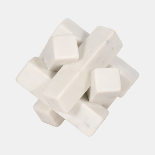 20780#4" Marble Geometric Orb, White