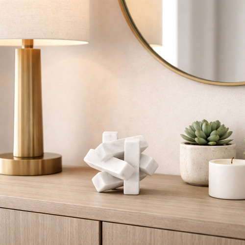 20780#4" Marble Geometric Orb, White