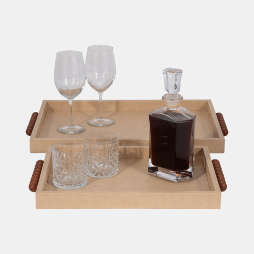 20785#S/2 16/20" Beaded Handle Trays, Ivory