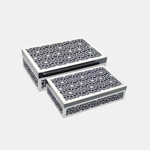 20789#S/2 10/12" Floral Inlay Boxes, Black/white