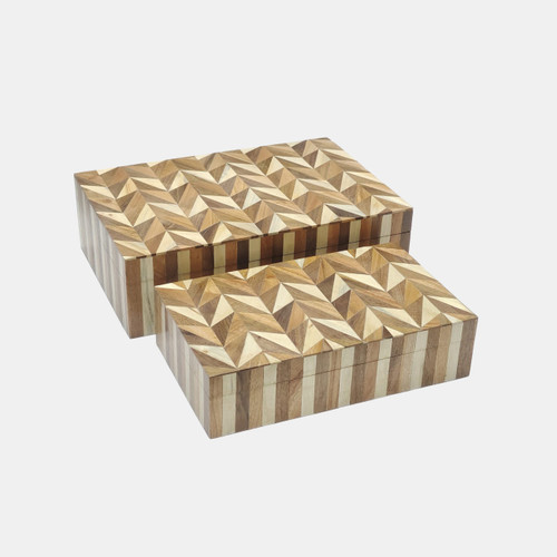 20793#S/2 10/12" Wood Shades Herringbone Boxes, Brown