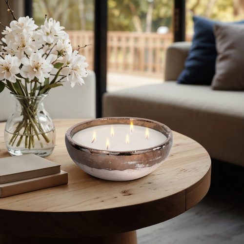 80373-02#12" 57 Oz Pine Bowl Candle, Grey/gold