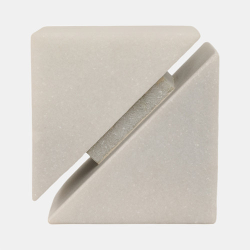 20822-02#4" Cut Marble Cube, White