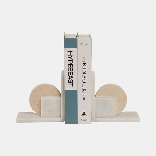 20825#S/2 6" Geometric Travertine & Marble Bookends, Mul