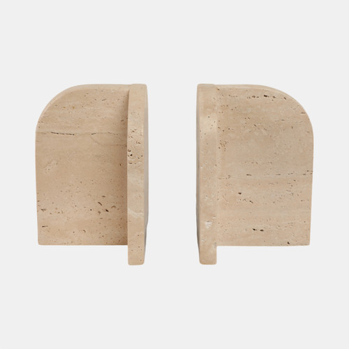 20826#S/2 6" Arched Travertine Bookends, Tan