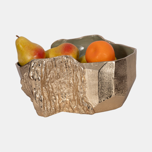 20838-01#13" Metal Trunk Bowl With Color Inside, Gold/green