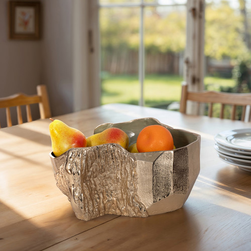 20838-01#13" Metal Trunk Bowl With Color Inside, Gold/green