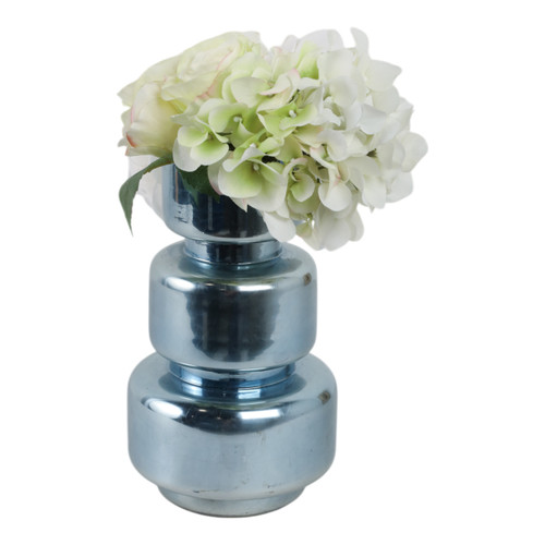 20868-01#10" Stacked Cylinder Glass Vase, Blue Silver