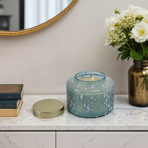 80378-02#7" 71 Oz Jasmine Speckle Lidded Candle, Blue/gold