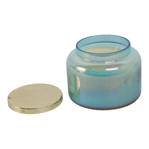 80380-02#5" 23 Oz Jasmine Luster Lidded Candle, Blue/gol