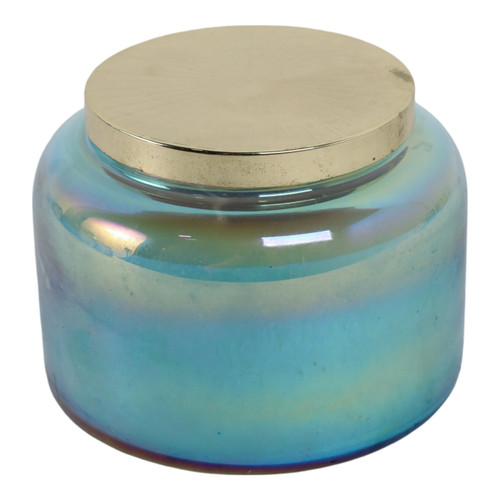 80380-02#5" 23 Oz Jasmine Luster Lidded Candle, Blue/gol