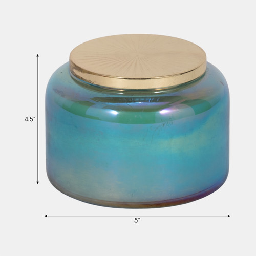 80380-02#5" 23 Oz Jasmine Luster Lidded Candle, Blue/gol