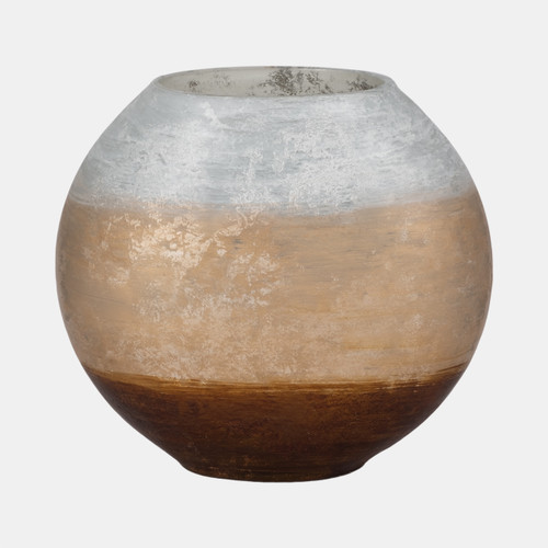20873-01#10" Gold Ombre Round Vase, White/gold