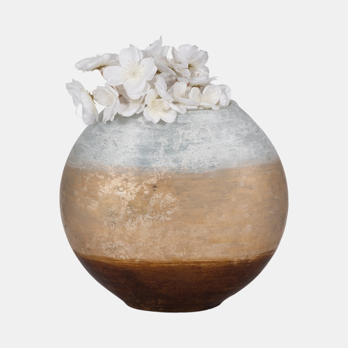 20873-01#10" Gold Ombre Round Vase, White/gold