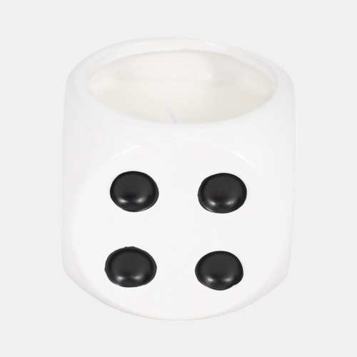 80387-01#4" 9 Oz Tobacco Dice Candle, White/black