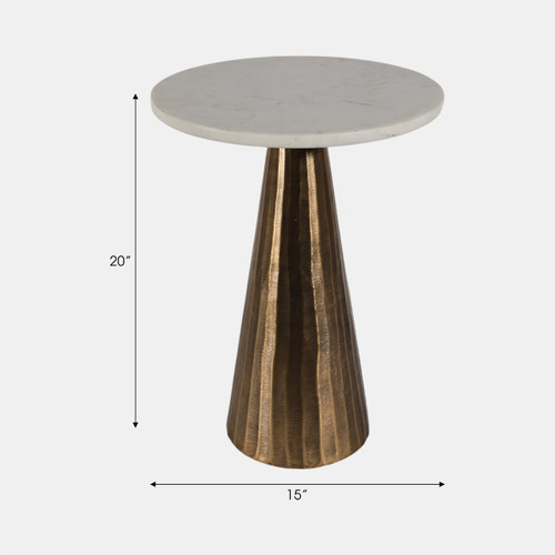 21231#20" Marble Accent Table Chiseled Base, Wht/atq Bra
